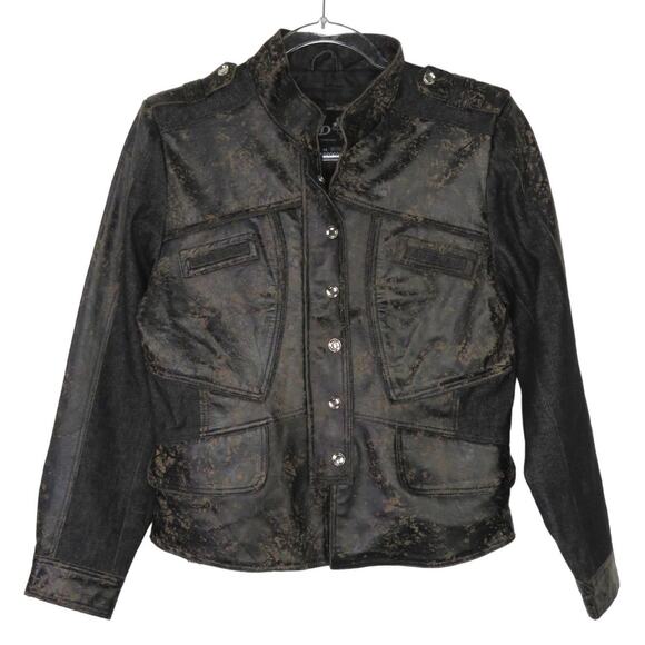 90s Vintage Brown Distressed Leather Jacket Moto Biker Jacket Medium - Picture 3 of 7